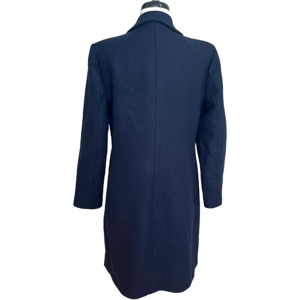 Zara Coat Wool Blend Long Dark Navy Blue One Gold Button Lined Womens L 8367/734 - Picture 3 of 12